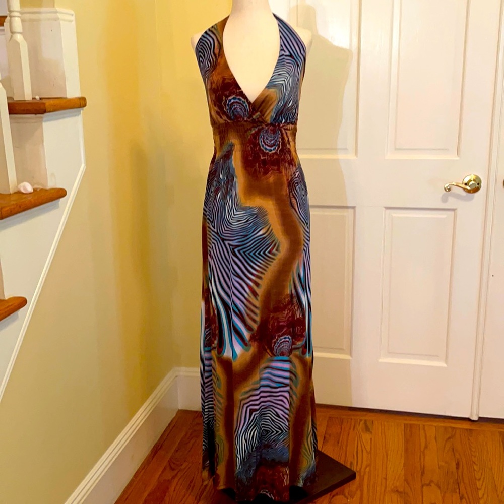 Brown blue strips maxi dress